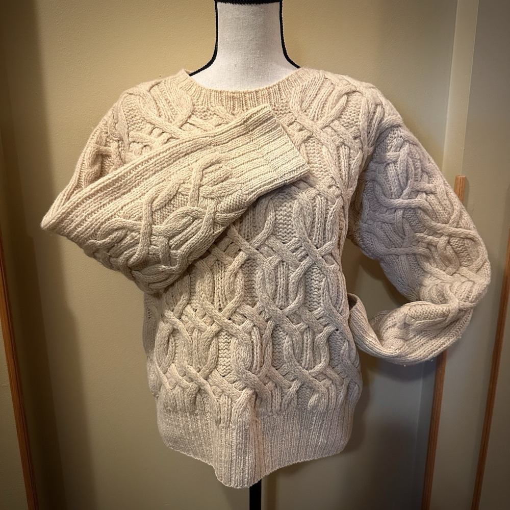 VTG American Eagle Chunky cable knit Sweater Wool Cream Fisherman Women's Large